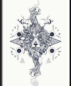 Mystický lev a kapr plakát, středověké astrologické symboly