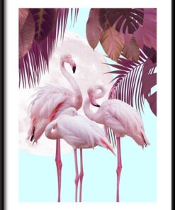 Plameňáci na pozadí měsíčního plakátu