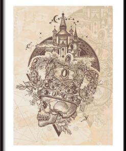 Kreslená lebka s plakátem s korunou