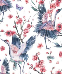 Samolepka na zeď Ptáci a růžové květy