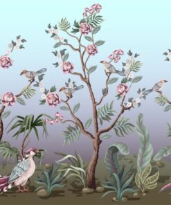 Fototapeta Ilustrace ptáků a pivoněk