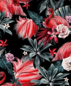 Fototapeta Tropický květinový vzor s plameňákem