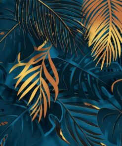 Samolepka na zeď Zlaté a tmavě modré listy