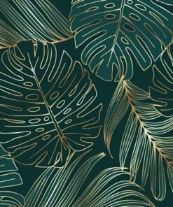 Samolepka na zeď se zlatým listovým vzorem