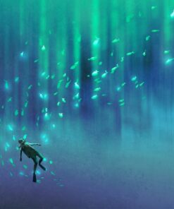 Fototapeta Potápěč a zářící ryby