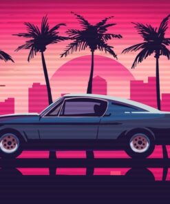 Fototapeta Retro auto a palmy