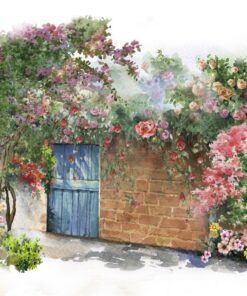 Fototapeta Květiny a modré dveře