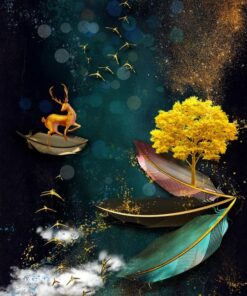 Fototapeta Zlatý strom a jelen