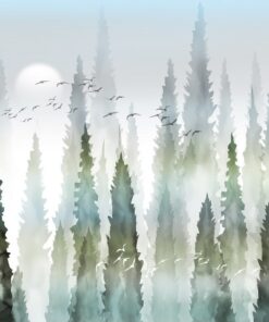 Fototapeta Mlžný les s vysokými stromy