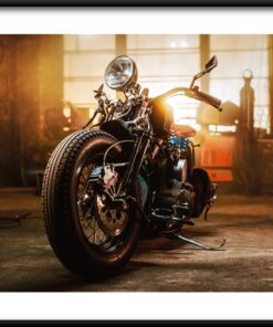 Motocykl v garáži plakát