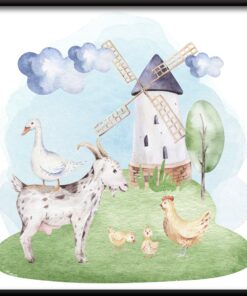 Plakát zvířátka pod větrným mlýnem