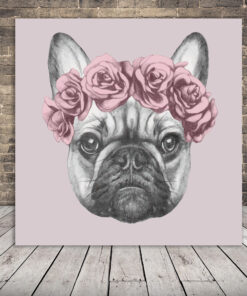 Obraz psa s květinami