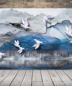 Abstraktní obraz a holubi