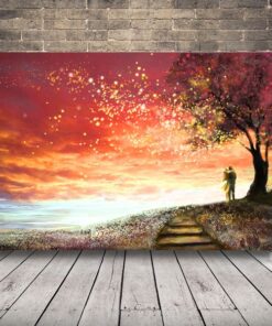 Obraz milenců na pozadí slunce