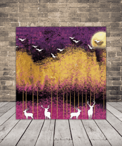 Obraz jelena a zlatých stromů