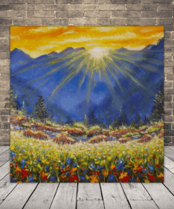 Obraz západu slunce nad loukou