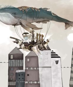 Fototapeta Létající velryba nad městem pro dítě