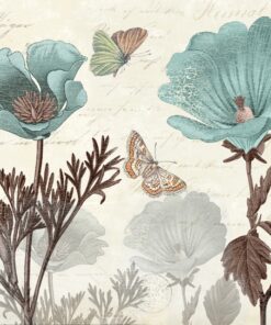 Fototapeta Modré květiny a motýli