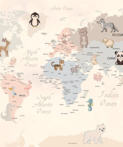 Fototapeta Mapa Světa Se Zvířaty