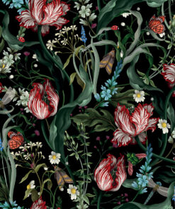 Fototapeta Botanický vzor na černé zdi