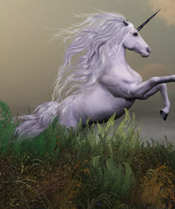 Fototapeta Bílý Jednorožec Na Vrcholu Hor