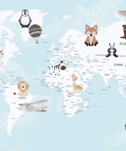 Fototapeta Mapa světa Zvířata a letadla