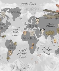 Fototapeta Mapa světa dětí v šedé barvě