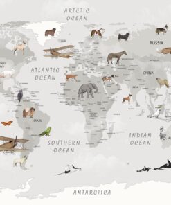 Fototapeta Šedá mapa světa pro děti