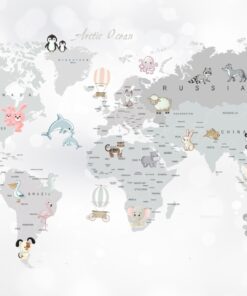 Fototapeta Mapa světa s barevnými zvířaty