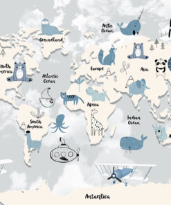 Fototapeta Mapa světa modrých zvířat