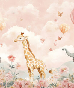 Fototapeta Žirafa a sloni mezi květinami