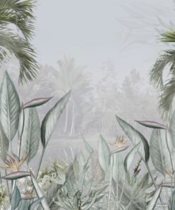 Fototapeta Exotické květiny a palmy v mlze