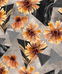 Fototapeta Oranžové květy a šedé trojúhelníky