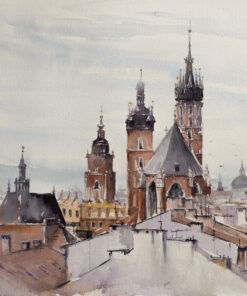 Fototapeta Krakov – panorama města v akvarelovém stylu