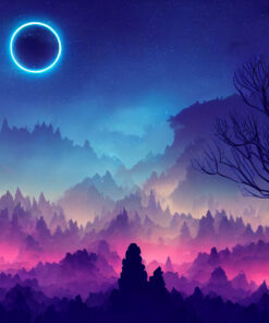 Fototapeta Neonová planeta nad lesem