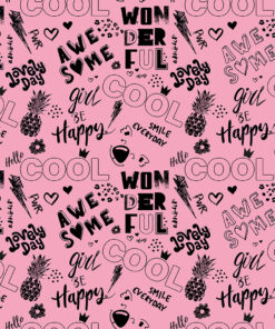 Fototapeta Mládežnická růžová s nápisy – Cool Wonderful Happy